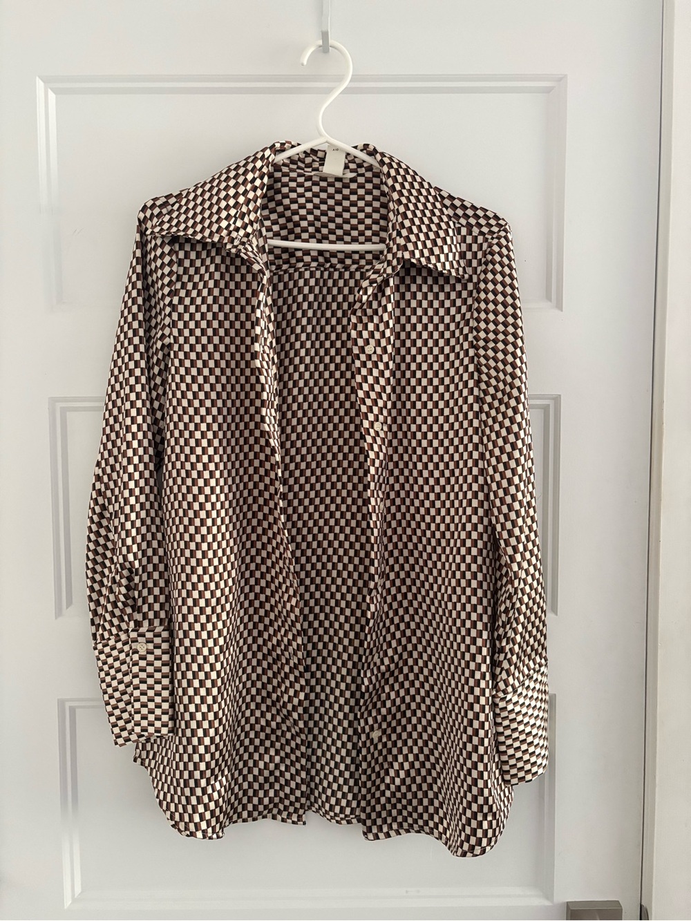 H&M Brown and Cream Checker Print Button-Down Shirt